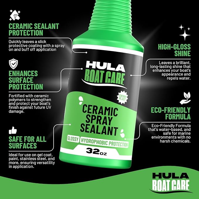 Hula Ceramic Spray Coating – High-Gloss SiO2 Shield & Detailer – Cherry Blast Scent – Hydrophobic Water Repellent for Gel Coat, Paint, Glass, & Chrome – 32oz