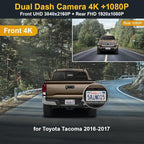 Fitcamx Front 4K+Rear 1080P Dash Cam Adapts for Toyota Tacoma 2016 2017 (12 Pin) HD2-6275, OEM Factory Look, Dual HD Video, Built-in WiFi & APP, Loop Recording, G-Sensor, Easy to Operate, 128GB Card