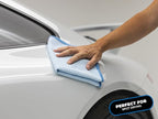 The Rag Company - Dry Me A River - Professional Korean 70/30 Blend Microfiber Waffle-Weave Drying & Detailing Towels, Soft Suede Edges, 390gsm, 16in x 16in, Light Blue (5-Pack)