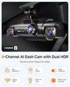 4K STARVIS 2 Dash Cam Front and Rear, 360° 4 Channel Dash Camera for Cars, Car Video Recorder with AI Driver Monitor System, Free 128GB Card, 5GHz WiFi GPS, WDR Night Vision HDR,24H Parking Mode(N900)