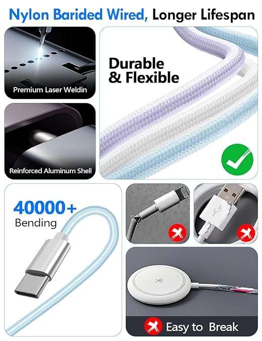 Travel Essentials for Apple Watch Charger,iPhone Charger,3 in 2 Type C/L/Magnetic Fast Charging Cable,Multi Charging Cable Portable Designed for iWatch Series,iPhone 17-11,Galaxy S26-S21,Car-4FT