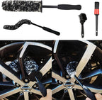 4PCS Wheel Brush Kit for Cleaning Wheel and Tire, Wheel and Rim Brush, Car Detailing Brushes, 360 Degree Bendable & Durable Car Wheel Rim Cleaner Brush Set (Grey)