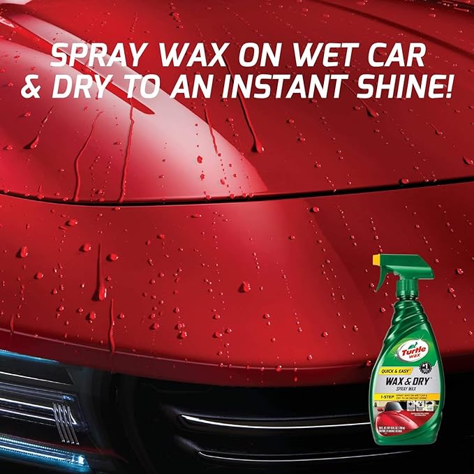Turtle Wax Quick and Easy Wax and Dry Spray Wax - 1 Step - Carnauba Shine - Prevents Water Spots - Repels Rain