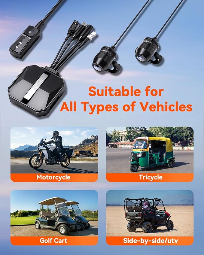 Vantrue F1 Motorcycle 4K Dash Cam Front and Rear, 4K + 1080P Motorcycle Camera, Full Body IP67 Waterproof, GPS Wi-Fi, 160° Wide Angle, Wired Remote, Night Vision, G-Sensor (Renewed)