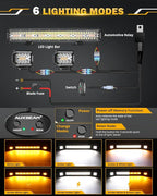 Auxbeam 20 Inch 420W LED Light Bar 2PCS 4 Inch 120W Light Pods, Amber White Strobe Off Road Fog Lights, 6 Modes Memory Reset Function Yellow Spot Flood Driving Work Ditch Lights for Truck Car ATV