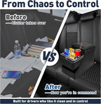 24L Center Console Between Seats for Minivans, SUVs & Trucks, 20"L x 9.65"W x 13.78"H Floor/Bench Seat Organizer with Locking Hidden Storage, Dual Cup Holders & Armrest, No-Drill Installation