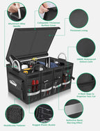 Oasser Trunk Organizer Cargo Organizer Trunk Storage Waterproof Collapsible Durable Multi Compartments with Foldable Hard Cover Aluminium Alloy Handle Reflective Strip (Large, Black)