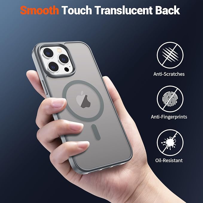 SUPFINE Magnetic for iPhone 13 Pro Case (Compatible with MagSafe) (Military Grade Drop Protection) Slim Translucent Matte Shockproof with Anti-Fingerprint Phone Case,Gray