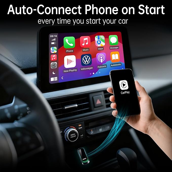 Wireless CarPlay Adapter (2025 Upgrade) – Convert Wired CarPlay to Wireless, Stable Connection, RGB Ambient Lighting, Compatible with Wired CarPlay Cars & iPhone