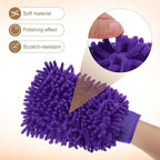 HARFINGTON Premium Chenille Microfiber Car Wash Mitts 9.8" x 7.9" Scratch Free Wash Gloves Absorbent Double Sided Plush Cleaning Drying Mitts for Car Washing Home Purple