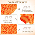 HARFINGTON 2pcs Chenille Microfiber Car Wash Mitts 9.8" x 7.9" Scratch Free Wash Gloves Absorbent Double Sided Plush Cleaning Drying Mitts for Car Washing Home Orange Yellow