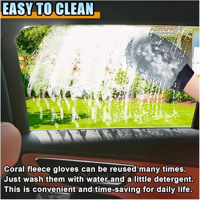 2PCS Coral Fleece Car Wash Mitts, No Scratch Microfiber Wash Mitt Car Cleaning Glove, Reusable Dusting Mitt with Elastic Wrist Cuff for Car Washing and Detailing (Palm Glove)