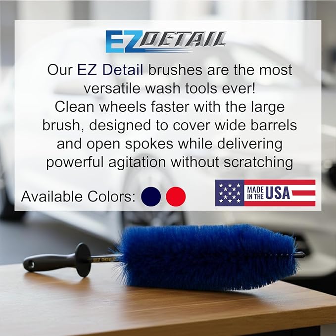 EZ Detail Big Wheel Brush – 18-Inch Flexible Nylon Rim & Barrel Cleaner for Cars, Trucks, Motorcycles – Hard-to-Reach Areas, Non-Scratch Auto Detailing Tool