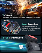 4K Dash Cam, 4K+2K Dash Cam Front and Rear W/ 5GHz WiFi & APP Control 64GB Included, 3.2" IPS Screen Car Dash Cam W/ 24H Parking Monitor, G-Sensor Night Vision, Loop Recording