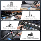 KMM Handheld Car Vacuum Cleaner, 9000PA Vacuum Cleaner & Air Duster, 120W High Power Vacuum Portable Cordless, Hand Held Vacuum Rechargeable with Multi-Nozzles & LED Light for Home, Car, Office