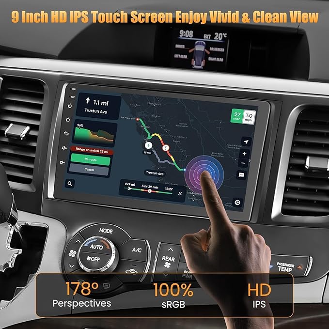 4GB+64GB Car Radio for Toyota Sienna 2011-2014,9 inch QLED Touchscreen Android 13 Stereo - Wireless Carplay & Android Auto,GPS Navigation & Bluetooth