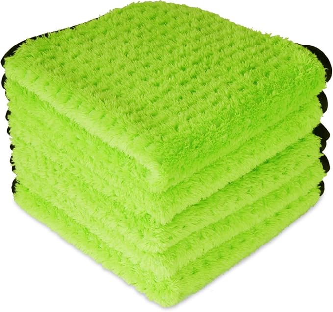Liquid X Plush Waffle Weave Green Xtreme Microfiber Detailing Towel 16" x 16" Guaranteed Satisfaction (5 Pack)
