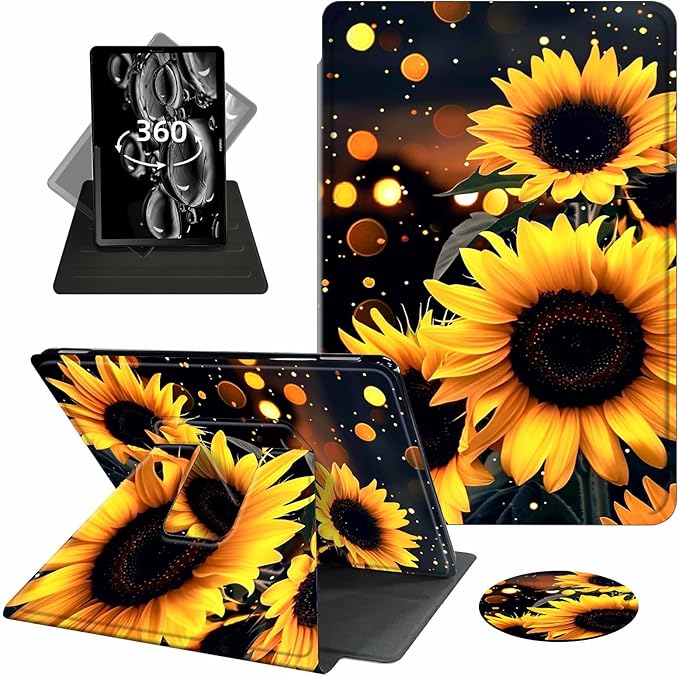 Case for 6" Kindle Paperwhite (10th Generation,2018 Release),360 Degree Rotating Swivel Leather Stand Folio Cover Auto Wake/Sleep for Amazon Kindle Paperwhite E-Reader,Glitter Sunflower