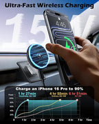 CloudValley Magnetic Qi2 15W Wireless Charger Phone Mount for Tesla Model 3 Highland Model Y Juniper, Strong Grip, 360° Adjustable, Dashboard Car Charger Holder 2025, Design for iPhone MagSafe 17-12