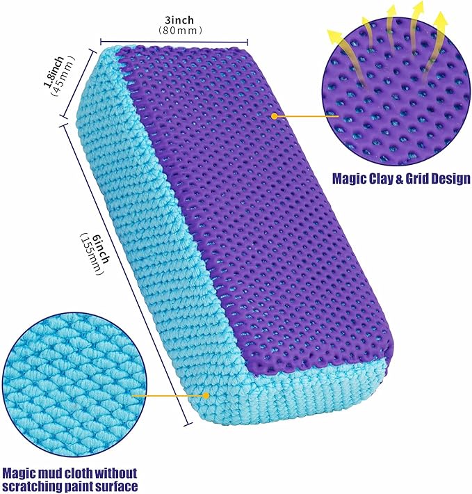 Clay Bar Scrubber 2-Pack, Auto Detailing Synthetic Clay for Car Wash Scrubbing and Claying, Car Paint Prep and Glass Surface (2-Pack, Blue Purple)