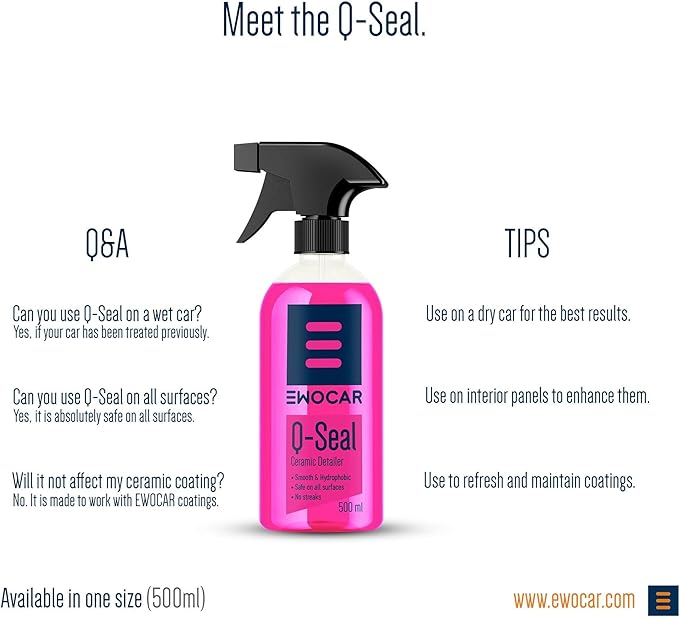 Q-SEAL Quick Detailer 16.9 fl oz – Gloss & Hydrophobic Finish – Safe on Paint, Wheels, Glass & Chrome – Streak-Free Shine
