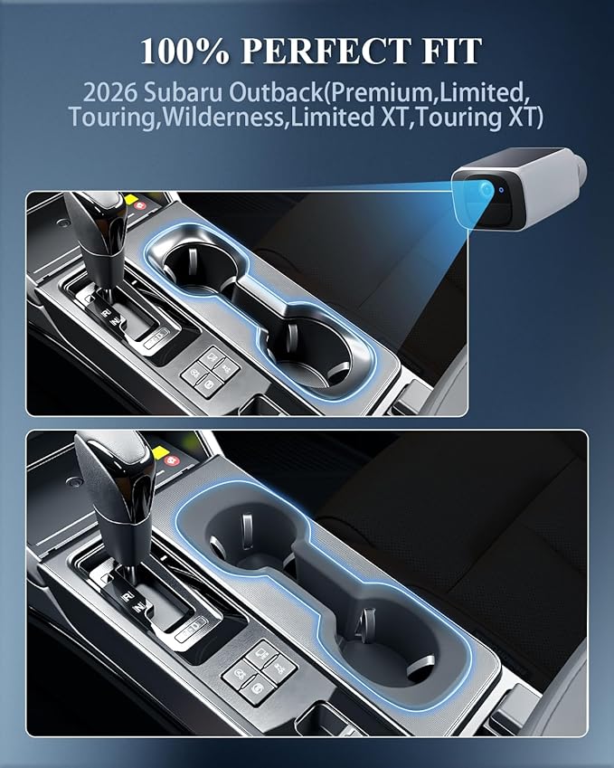 BIBIBO 2Pack for 2026 Subaru Outback Center Console Organizer Cup Holder 2026 Subaru Outback Silicone Cup Holder& Wireless Charging Mats