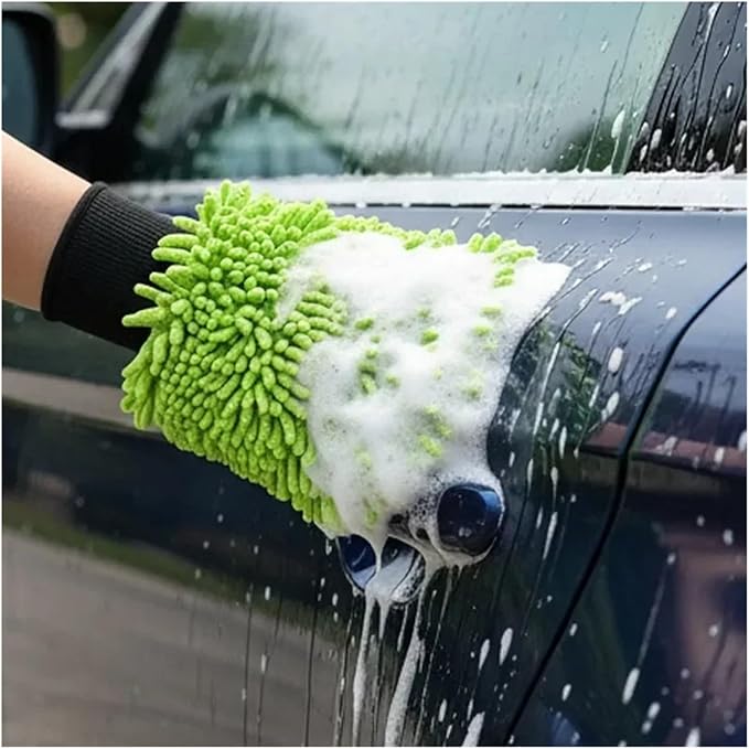Microfiber Car Wash Gloves - Super Soft Scratch-Free Wash Mitts for Detailing and Cleaning (1/2PCS)(2pcs Green)