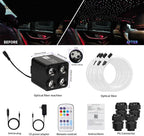36W 4-Color RGBW Car Starlight Headliner Kit, 1200pcs0.03in13.1ft, Twinkle & Sound Activate 4-Port Fiber Optic Light Engine with Bluetooth APP&Remote Control, Star Lights for Car and Home