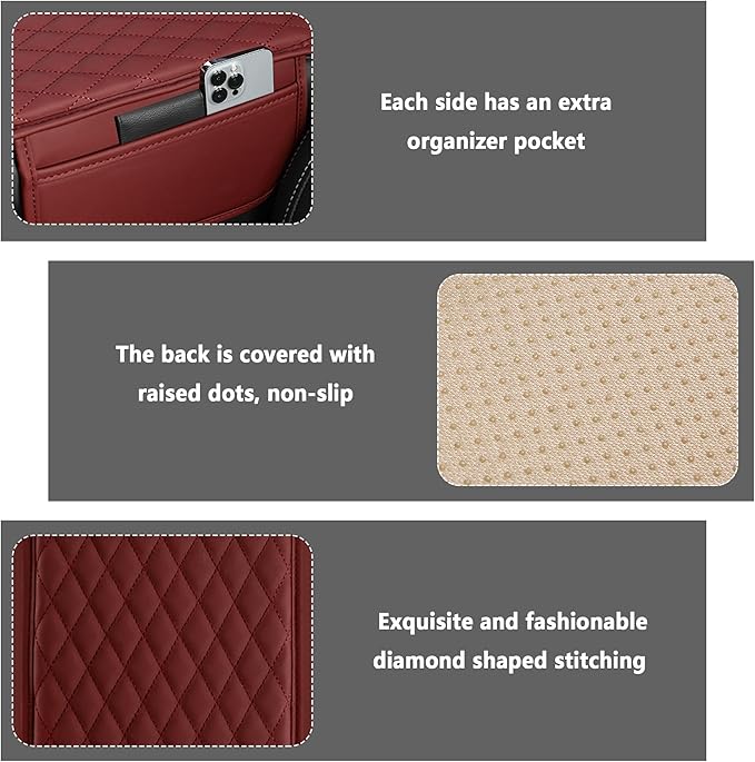 Stacool Upgraded Car Center Console Cover,Microfiber Leather Car Armrest Cover Cushion with 2 Storage Bags,Universal Car Armrest Storage Box (Red)