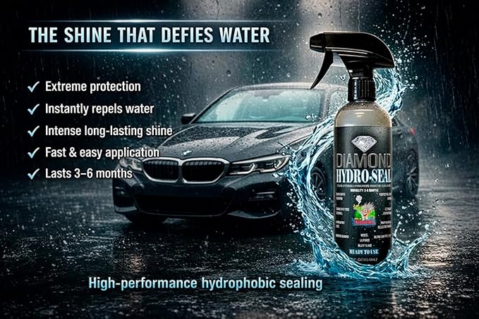 Diamond Hydro-Seal Ceramic Coating Concentrate (Makes 84 fl oz) – Professional Hydrophobic Paint Protection & High Gloss Shine – 6-Month SiO2 Water Repellent for Cars, Glass & Leather