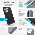 Speck Presidio 2 Grip iPhone 16 Pro Max Case - MagSafe and ClickLock - Slim Black/Slate Phone Case