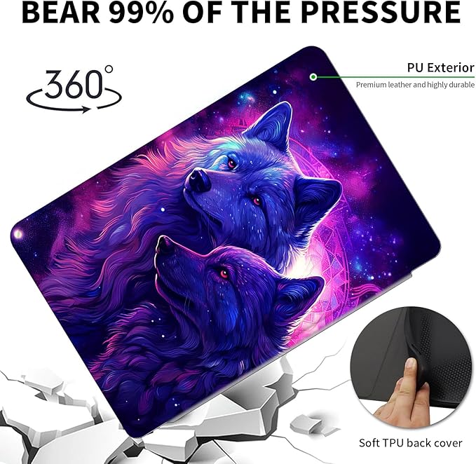 Case for Kindle Scribe,360 Degree Rotating Swivel PU Leather Stand Flip Folio Cover with Auto Wake/Sleep for Amazon Kindle Scribe Cover 10.2 Inch (2024/2022 Release),Purple Glitter Wolf