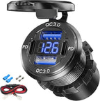 Dual PD USB C Ports & Dual Quick Charge 3.0 Ports Car Charger Socket, VANONE Aluminum Alloy Waterproof 12V USB Outlet, Accessories for Car Boat Marine Motorcycle RV ATV Truck Golf Cart, etc