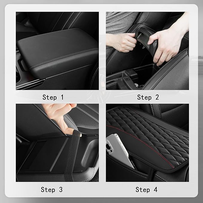 IHOTDER Patchwork Leather Center Console Covers for Cars,Upgraded Arm Rest Cover for Car with Side Storage Pocket for Car Seat Organizer,Middle Console Cover Stylish Car Decoration (Red)