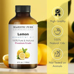 Majestic Pure Essential Oil with Glass Dropper - 100% Pure and Natural - Essential Oils for Diffuser, Aromatherapy, Soap and Candle Making, Lemon Essential Oil, Lemon Oil, 4 Fl Oz