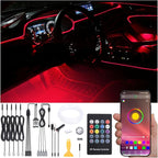 Car Ambient Lighting Kit 64 Colors Multicoloured Music Optic Fiber RF Remote + APP Control Car DIY Decorative Atmosphere Lighting DC 12V 1W 6m