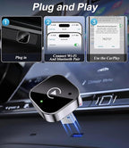 Wireless CarPlay Adapter & Android Auto Dongle, Fast Auto-Connect, Compact Plug & Play Wireless CarPlay Converter for iPhone & Android, USB/USB-C, No Delay, Seamless Reconnection (Black)