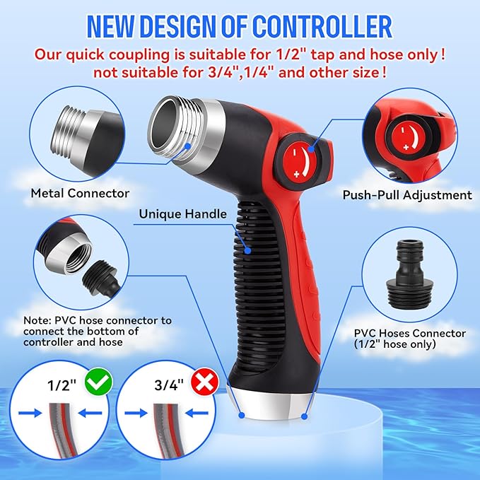 Updated 16 IN 1 Car Wash Foam Gun, Foam Cannon,Adjustable Hose Wash Sprayer with 2.5 to 6 Bars Foam Blaster,Suitable for Car Cleaning and Garden Use with 1/2” Quick Connector(Black)