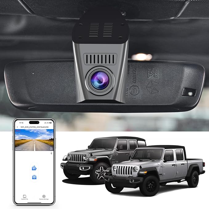 Mangoal Front 4K HDR Dash Cam STARVIS 2 IMX678, Custom Fit for Jeep Gladiator JT 2018-2023 Mojave Overland & Wrangler JL 2018-2023 etc, 5GHz WiFi, GPS, 64GB Card