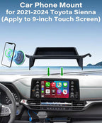 Car Phone Holder for Toyota Sienna 2021-2024 Accessories Apply to 9 Inch Touch Screen 15W Fast Wireless Charger Screen Fixed Clip Cell Phone Mount with Dashboard Storage Tray
