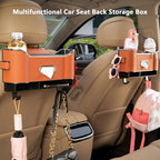 Multifunctional Car Seat Back Storage Box, Multifunctional Car Logo Seat Back Storage Box, Universal back seat car organizer, Car Tissue Organizer Back Seat with 2 Drink Cup Holder (Orange)