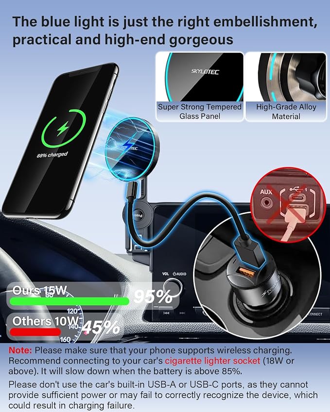 Phone Mount for Mazda 3 2014-2016/CX-3 2016-2021/MX-5 MX5 Miata 2016-2023 Accessories 7-Inch Screen Fixed Clip, Magnetic Car Phone Holder for MagSafe, Magnets 15W Wireless Charger Cell Phone Holder
