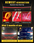 Sequential Turn Signal Led Light Strip Dynamic Scan Start Up Hood Lights Flexible DRL Daytime Running Light for Car,Truck,SUV,Dual Color Red Amber Flowing Switchback 12V 70inch /1.8M (1Set)