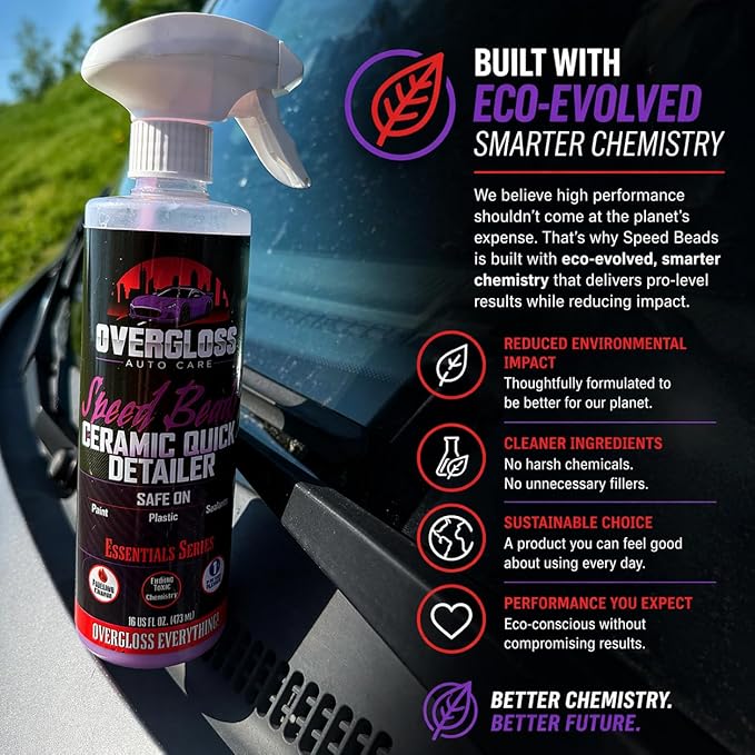 Speed Beads Ceramic Quick Detailer Spray, Si02 Hydrophobic Paint Protection, Streak-Free Gloss Enhancer, Non-Toxic Formula, 16 oz, By OverGloss Auto Care