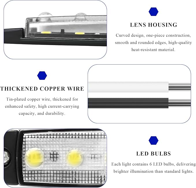 Sun Walker 8 PCS LED Rock Strip Lights, 3.77 Inch Waterproof 6 LED Car Side Marker Clearance Lamps, Wheel Fender Well Lighting Kits Exterior Underglows for Car Truck Trailer (White)