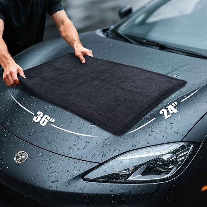 24"x36" Car Drying Towel, 1400GSM Microfiber Towel for Cars, Twisted-Loop Drying Towel Car Detailing, Double Sided Super Absorbent, No Water Spots, Label-Free Design Car Towel