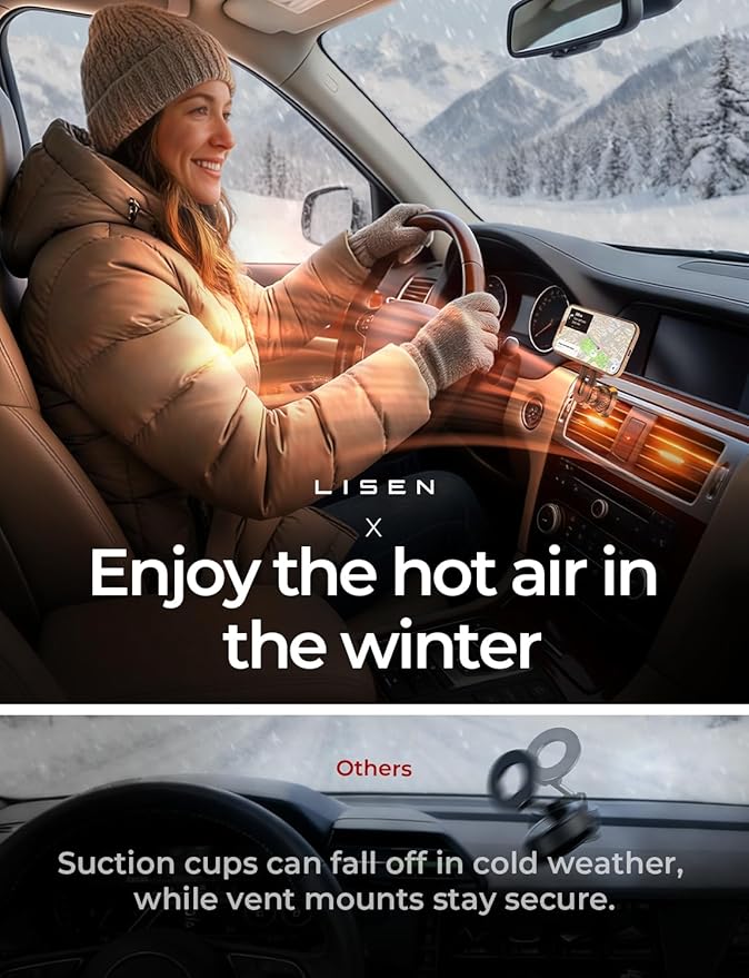 LISEN for MagSafe Car Mount, Magnetic Phone Holder for Car Air Vent Phone Mount, Hands Free Car Phone Mount Phone Holders for Your Car Accessories for Women Men for iPhone 17 Pro Max 16 15 14 13