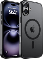 SUPFINE Magnetic for iPhone 16 Plus Case (Compatible with MagSafe) (Military Grade Drop Protection) Translucent Matte Shockproof with Anti-Fingerprint Phone Cover,Black