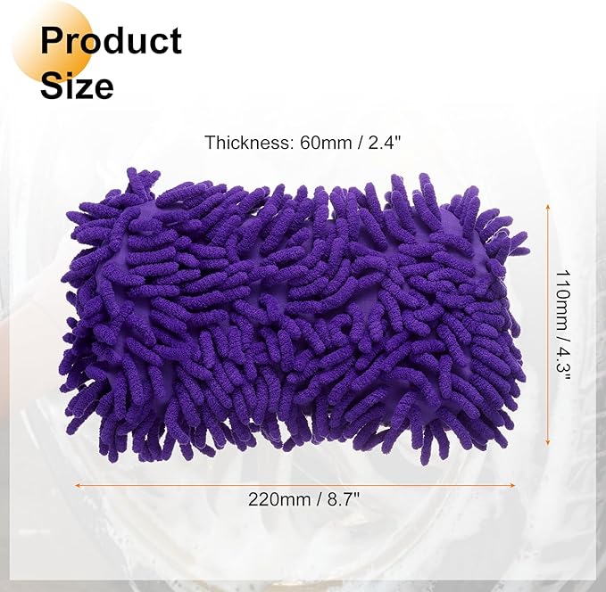 HARFINGTON 2pcs Car Wash Sponge 8.7" x 4.3" Chenille Microfiber Mitt Scratch-Free Absorbent Scour Scrubber Cleaning Sponge for Washing Detailing on Cars, Trucks, SUV, Boats, RVs, Purple