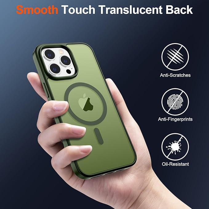 SUPFINE Magnetic for iPhone 14 Pro Max Case (Compatible with MagSafe) (Military Grade Drop Protection) Translucent Matte Shockproof Phone Case,Cangling Green